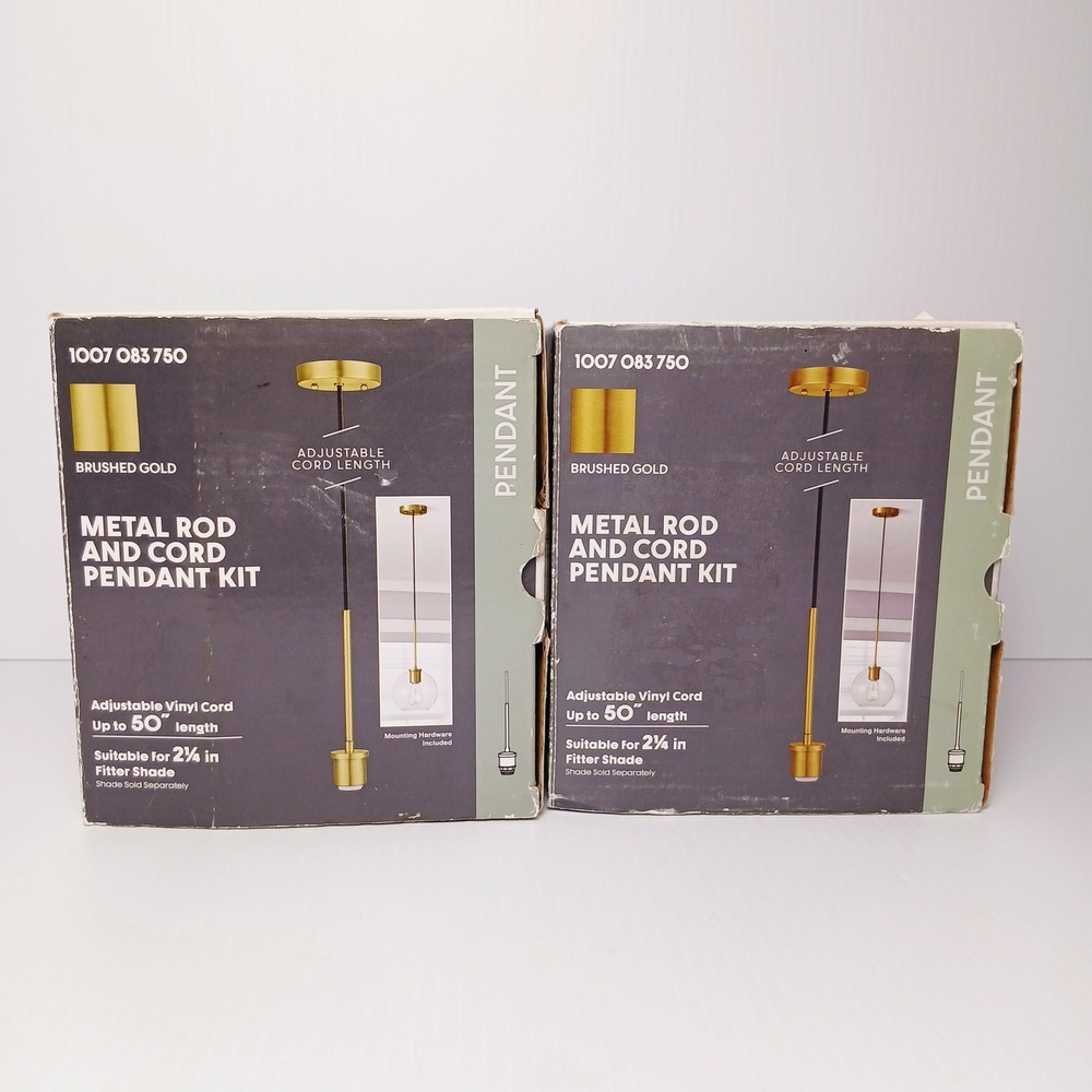 Brushed Gold Metal Rod and Cord Pendant Kit 50in Adjustable 2pk NEW